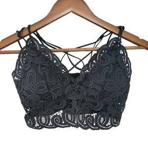 Victoria's Secret Pink Black Lace Bralette Strappy Back Smocked Detail